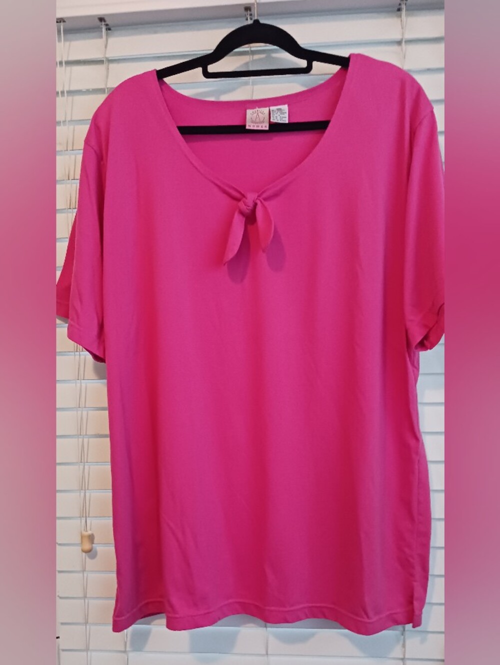 Women's Bright Pink Short Sleeve Tie-Neck Tee
